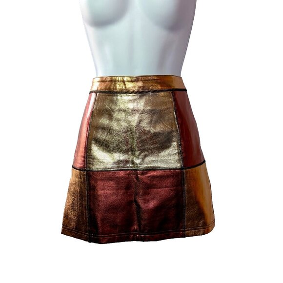 GLAMOROUS faux-patent-leather SKIRT Size 6 PACHTWORKY 50% COTTON BOHO CHIC a GEM - Picture 4 of 13